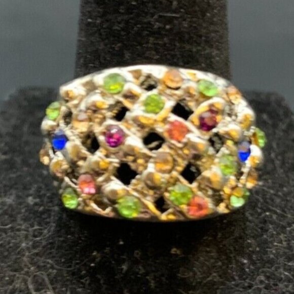 Unbranded Jewelry - Vintage Antique Silver Tone Rhinestone Cocktail Ring - Size 9